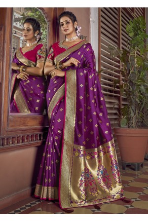 Purple & Golden Silk Saree